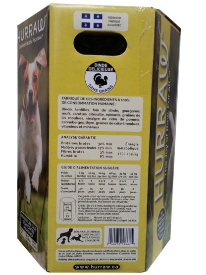 Nourriture crue déshydratée pour chien Dinde SANS GRAINS Hurraw